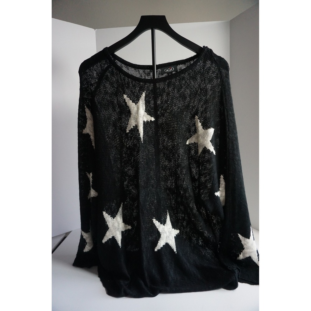 GIGIO USA Black White Star Print Open Knit Oversized Sweater TC1400 Medium